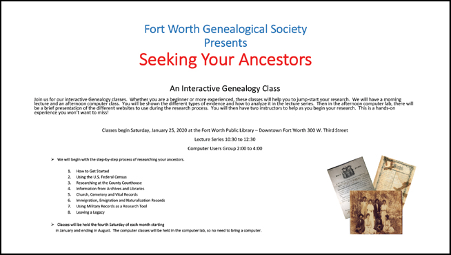 Interactive Genealogy Class Flyer