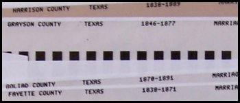 Early Texas County Marriages - Closeup